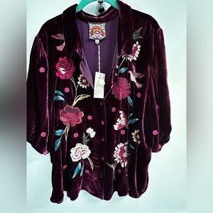 Johnny Was Juna Velvet Shirt in Rich Wine